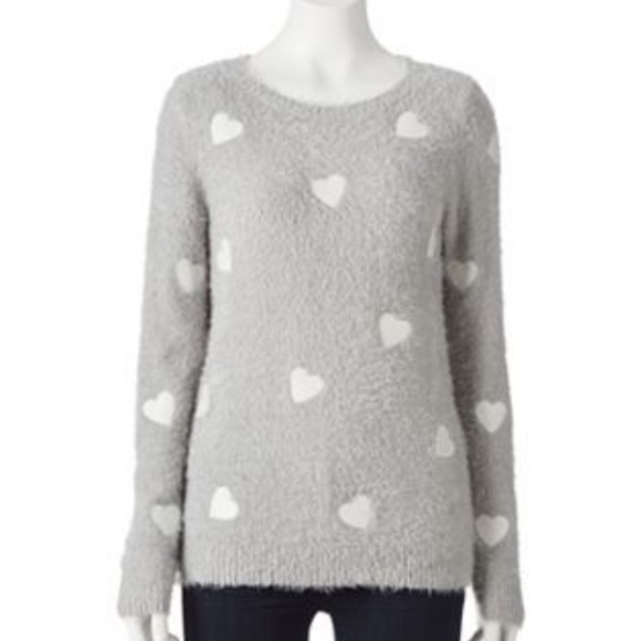 LC Lauren Conrad Sweaters - Lauren Conrad Cozy Crewneck Fuzzy Heart Sweater